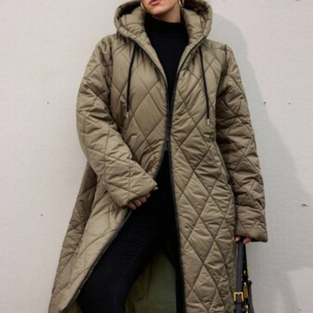 Zara Women's Hooded Quilted Brown Puffer Coat